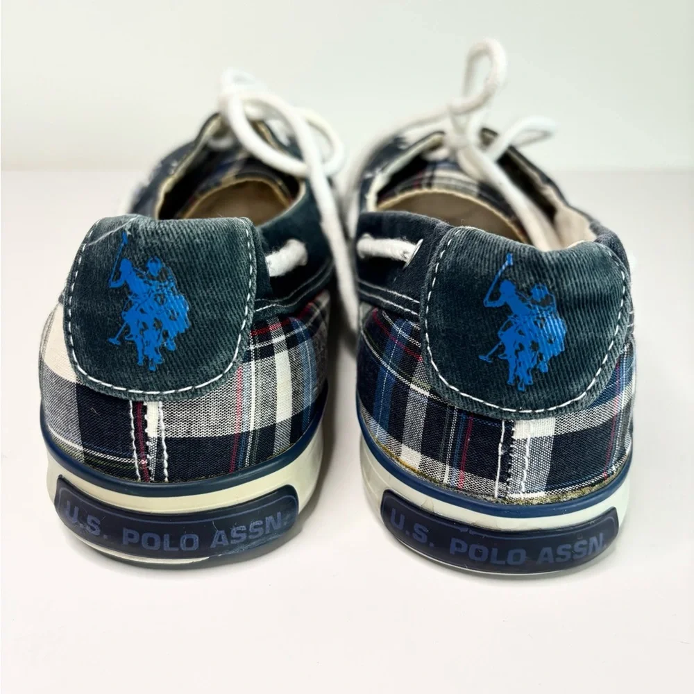 Polo by Ralph Lauren Plaid Canvas Boat Shoes in Navy, White